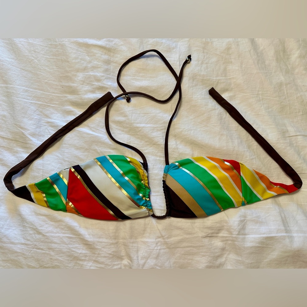 Vitamin A So Cal 70’s Rainbow Print Reversible Bikini Top, Size 6/S - Picture 2 of 7